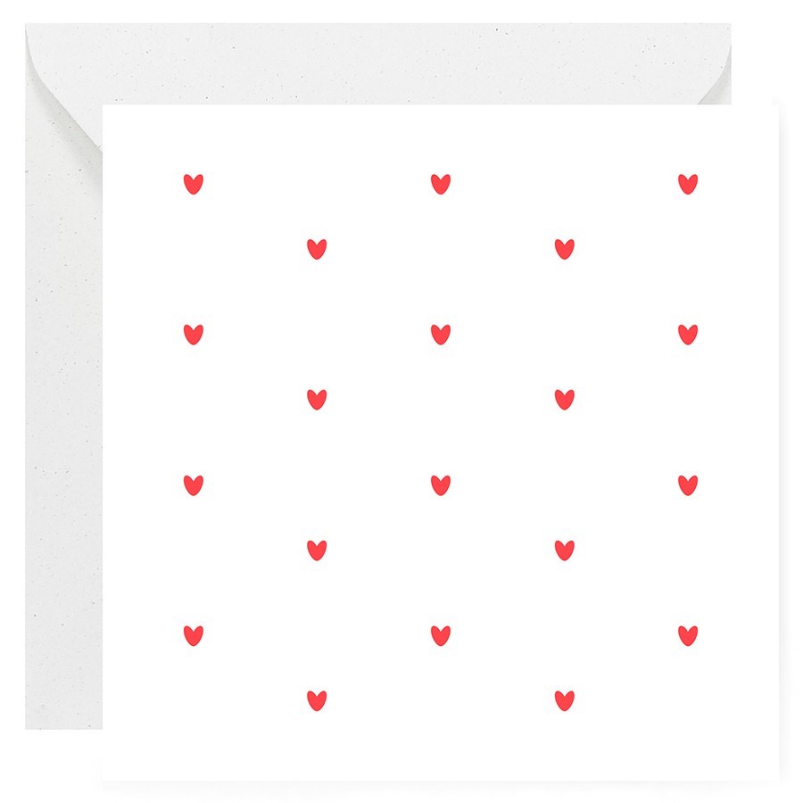 Minimalistyczna kartka dla zakochanych w czerwone serca. Idealna na zaręczyny, Walentynki, rocznice lub inne okazje.