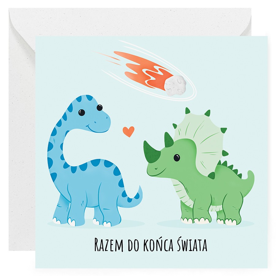 Zabawna i urocza kartka dla zakochanych “Dinozaury” z napisem “Razem do końca świata”