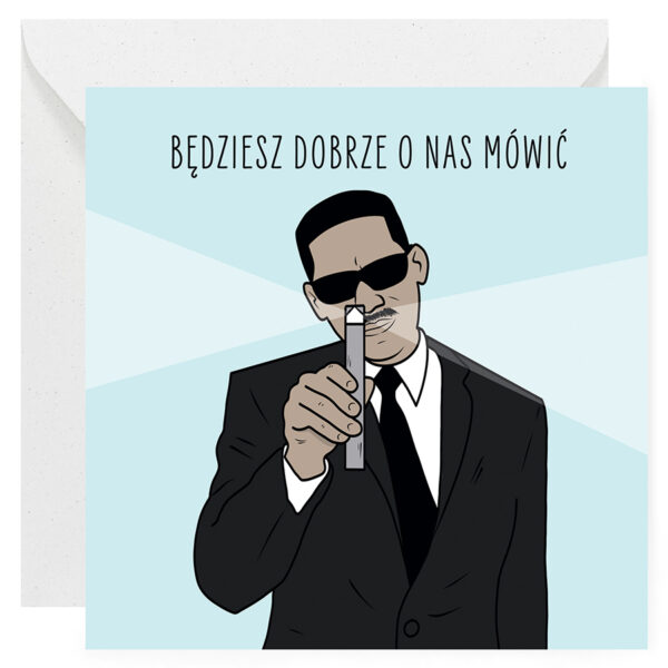 kartka dla pracownika na pożegnanie, zmianę pracy "będziesz dobrze o nas mówić", z motywem z filmu
